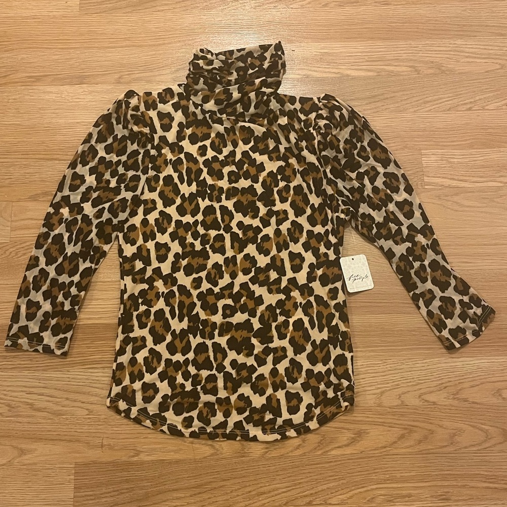 Free People Women's Gather Leopard Turtleneck Mesh Top Size Small NWT.